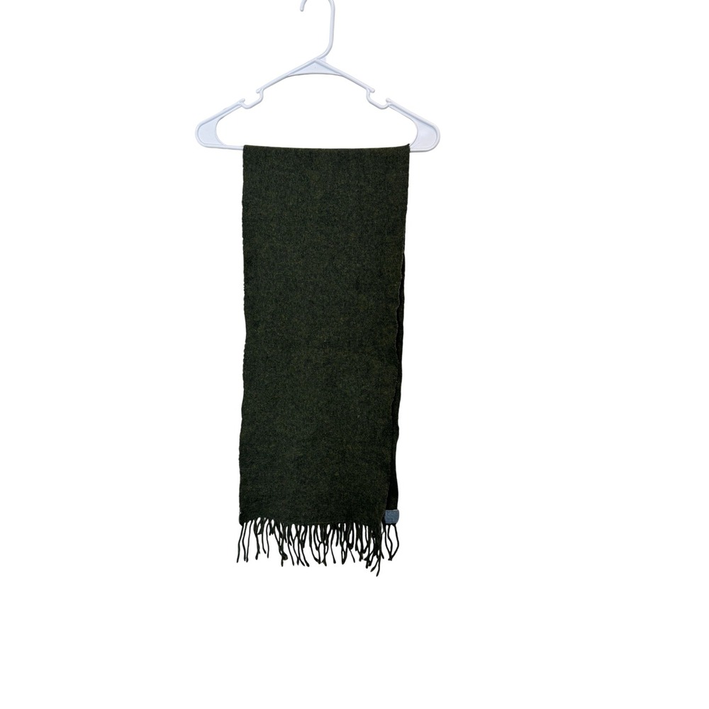 J Crew‎ Scarf Womens One Size Green Blue Wool Fringe Velvet Trim Winter Cozy